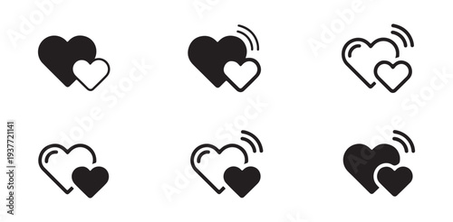 Minimalist heart icons set with wireless signal waves and outline shapes for mobile application app