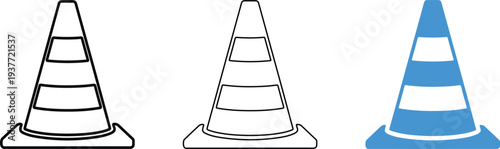 Traffic Cone Icon Black White and Blue Symbol for Warning and Safety