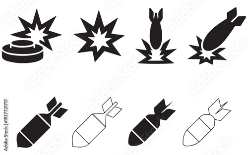 Ballistic Missile Silhouette Vector Icon – Military Ordnance, Aerial Weapon and Defense Symbol Illustration