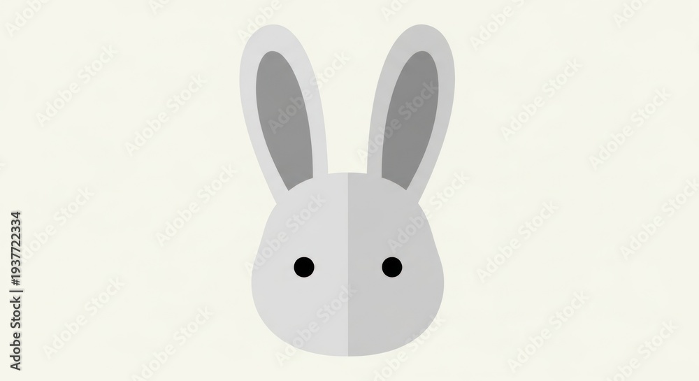 Fototapeta premium Cute white rabbit face icon, flat design, minimal illustration, isolated on cream background