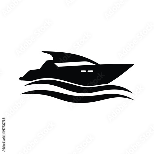 yacht in motion with waves silhouette vector illustration, Sleek modern yacht cruising on waves silhouette vector illustration with dynamic water motion