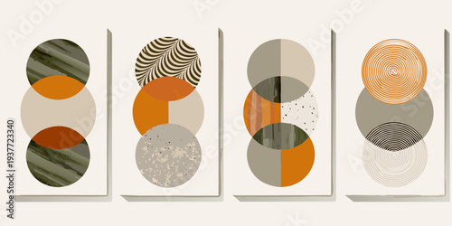 Abstract geometric composition featuring overlapping circles and varying textures