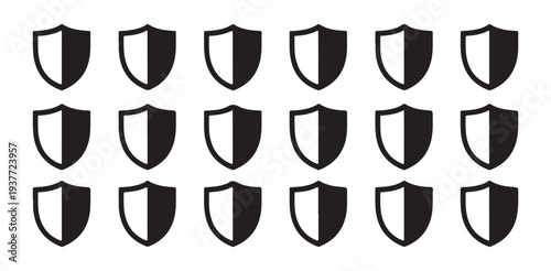 Set of monochrome shield icons simple black and white design flat vector illustration isolated on background