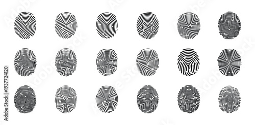 Detailed set of various fingerprint scan patterns for biometric identification and security