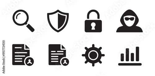 Cybersecurity investigation icons for data analysis privacy monitoring and threat detection system
