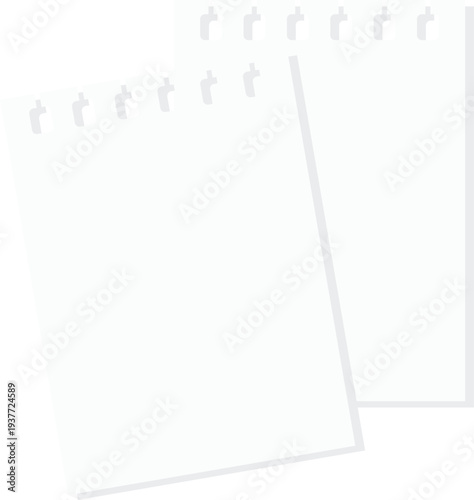 Minimalist blank notepad vector illustration with spiral binding and clean paper sheets. The design features two overlapping notebook pages with plenty of copy space for notes, lists, or planning
