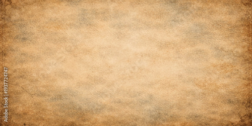 A worn vintage brown parchment background featuring a stained grunge paper texture with an aged antique pattern and a blank retro design for a weathered material backdrop