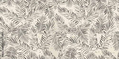 Elegant tropical palm leaves in a repeating black and white pattern