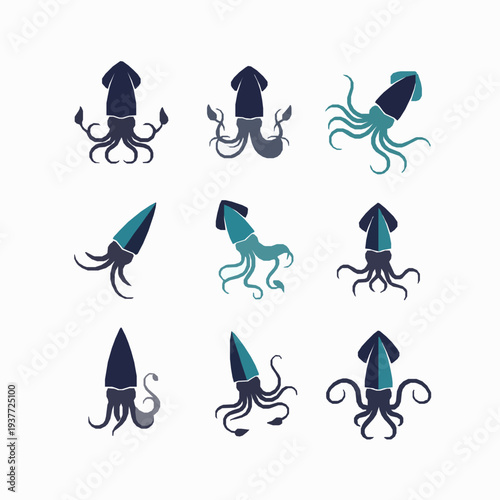 Minimal squid logo vector icon set marine animal illustration EPS10 isolated on white