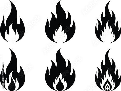 Minimalist Black Fire Flame Icons