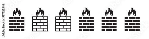 Firewall icon set for network security protection system concept design element