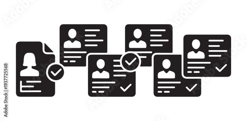 Identity verification vector illustration showing approved user profile documents and compliance with successful checkmarks
