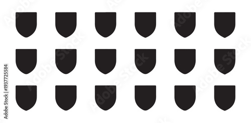 Many simple solid shield shapes ready for use as protection icons or security symbols