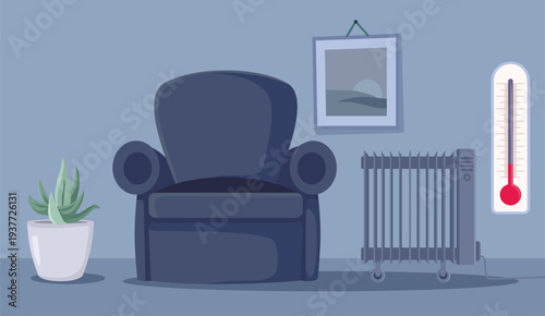 Interior of a Living Room Vector Illustration Design. simple house lounge graphic showing very chilly temperatures  
