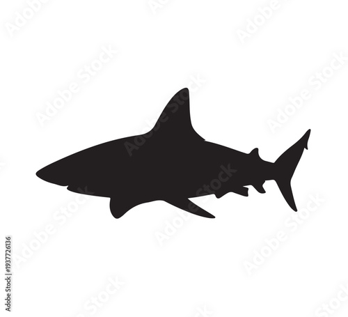 Silhouette of a predatory shark, an iconic marine animal known for its power and presence in the ocean's ecosystem, rendered as a striking black graphic