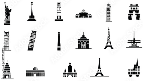 Landmark vector icons of famous buildings and monuments around the world