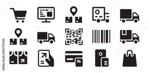 Delivery and payment icons for online shopping and logistics services