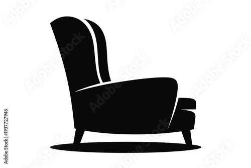 Black and white armchair with curved backrest and footrest