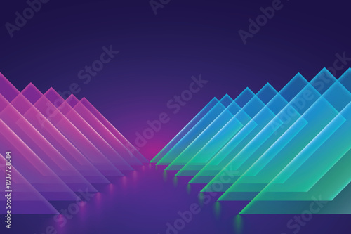 Futuristic color laser arrow shoots a gradient beam in pink, magenta, and teal, glowing with kinetic energy. 3D render illustration