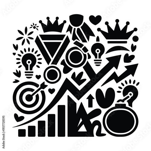 Black and white of business and success crown