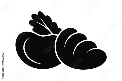 Black and white of two bread rolls with leafy topping