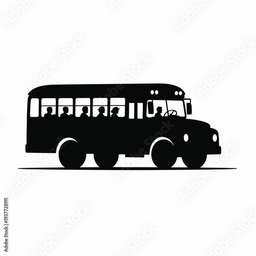 Black and white school bus with passengers inside transportation 1