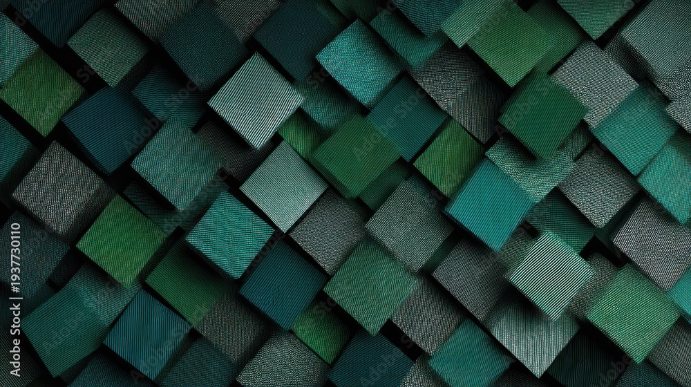 Fototapeta premium Abstract geometric pattern of 3 d cubes in various shades of green and gray