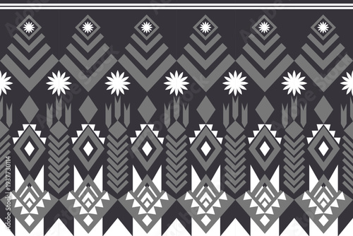 "Seamless ethnic geometric pattern background. Traditional tribal textile design with ornamental diamond shapes and folk art elements. Vector illustration for fabric, wallpaper, wrapping paper, or fas