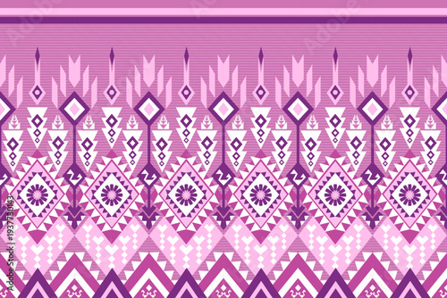 "Seamless ethnic geometric pattern background. Traditional tribal textile design with ornamental diamond shapes and folk art elements. Vector illustration for fabric, wallpaper, wrapping paper, or fas