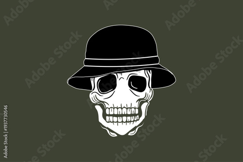 Vintage Skull with Hat  Dark Aesthetic Skeleton Illustration