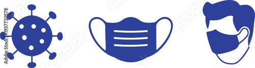 medical mask icon. Virus and face mask icon set with protective mask and virus symbol