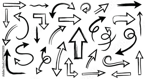 Hand drawn black arrows pointing in various directions on a white background.