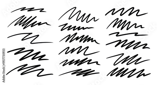 Hand drawn black scribble lines and wavy doodles on white background.