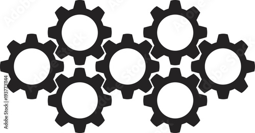 Black gear cogwheel silhouette icon collection representing engineering, mechanics, technology settings and industrial machinery isolated on light background for industry and automation design