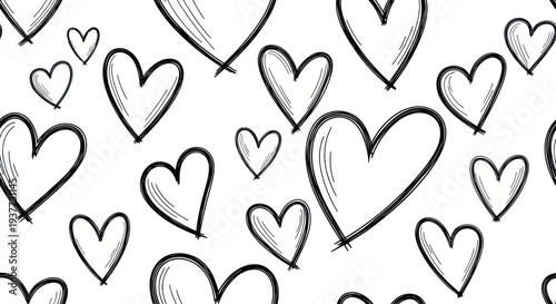 Hand Drawn Heart Pattern Seamless Background Illustration.
