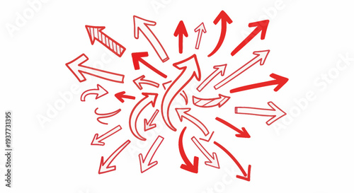 Red and White Hand-Drawn Arrows Pointing in Various Directions.