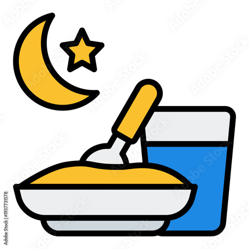 Iftar Filled Line icon. Ramadan breaking fast symbol. Muslim evening meal Filled Line icon