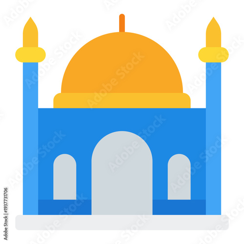 Mosque Flat icon. Islamic worship building symbol. Muslim prayer place Flat icon