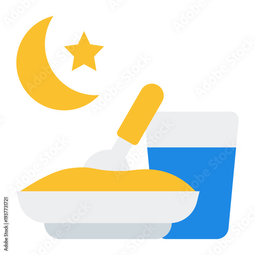 Iftar Flat icon. Ramadan breaking fast symbol. Muslim evening meal Flat icon