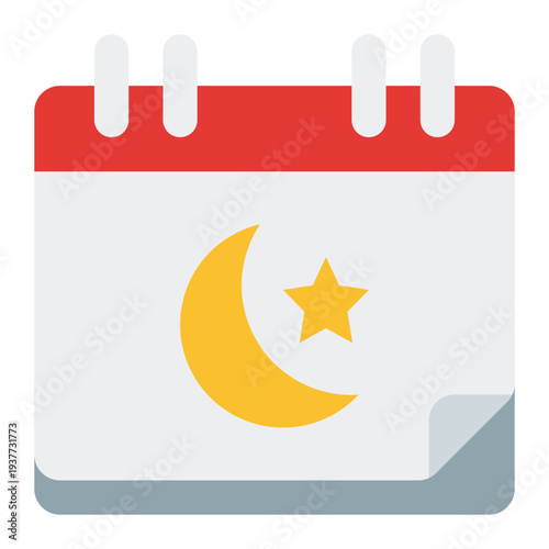 Calendar Flat icon. Islamic calendar symbol. Ramadan and Hijri date schedule Flat icon