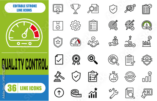 Quality Control line icon set. Included the icons as inspect, QA, qualify, quality control, check, verify, and more