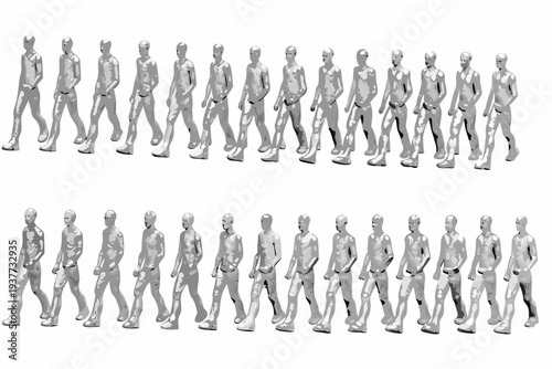 A sequence of stylized human figures illustrating a walking animation cycle