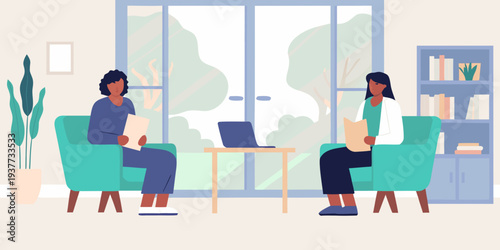 A therapist and patient engage in a counseling session indoors