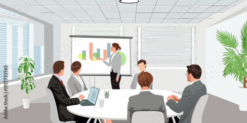 Business professionals gathered in a conference room for a presentation