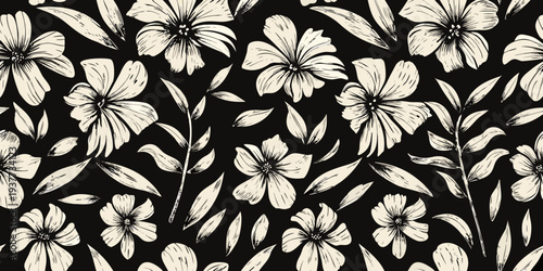 Elegant floral pattern with sketched blooms on a dark background