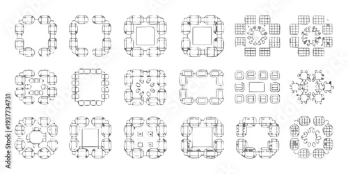 Abstract sequence of evolving white geometric shapes on a black background