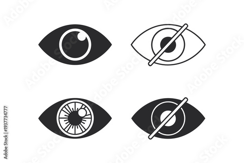 Eye Icons Set With And Without Slash vision sight Vector