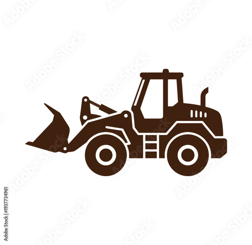 brown loader truck with large front scoop bucket on white background