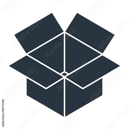 Open Cardboard Box Icon Simple Geometric Design.