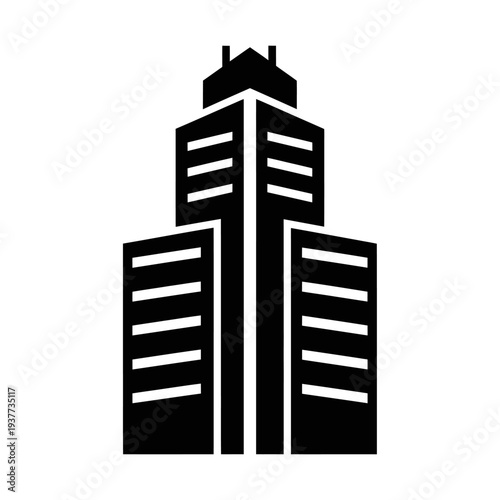 Modern Skyscraper Building Icon Black and White Illustration.